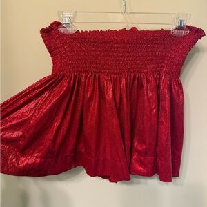 QUEEN OF SPARKLES Shimmering Red High Waist Shorts